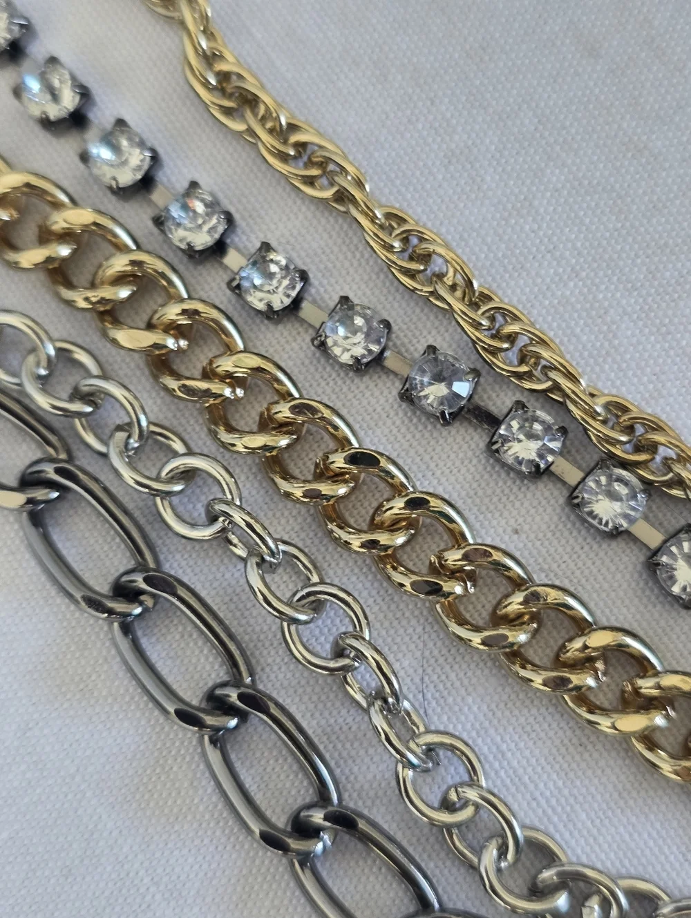 Mixed Metal Rhinestone Layered Multi Strand Chain Belt